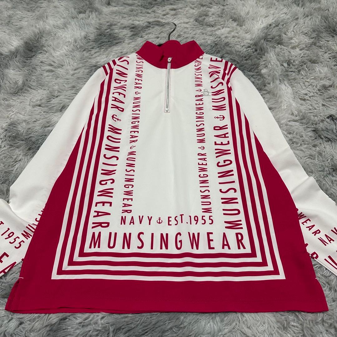 【マンシングウェア】ゴルフウェア ホワイト ピンク Lサイズ ハーフジップ