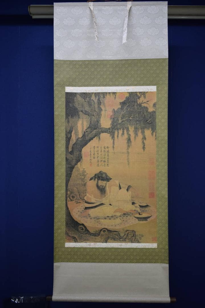 複製/宋人/柳蔭高士図/工芸/布袋屋掛軸HI-127