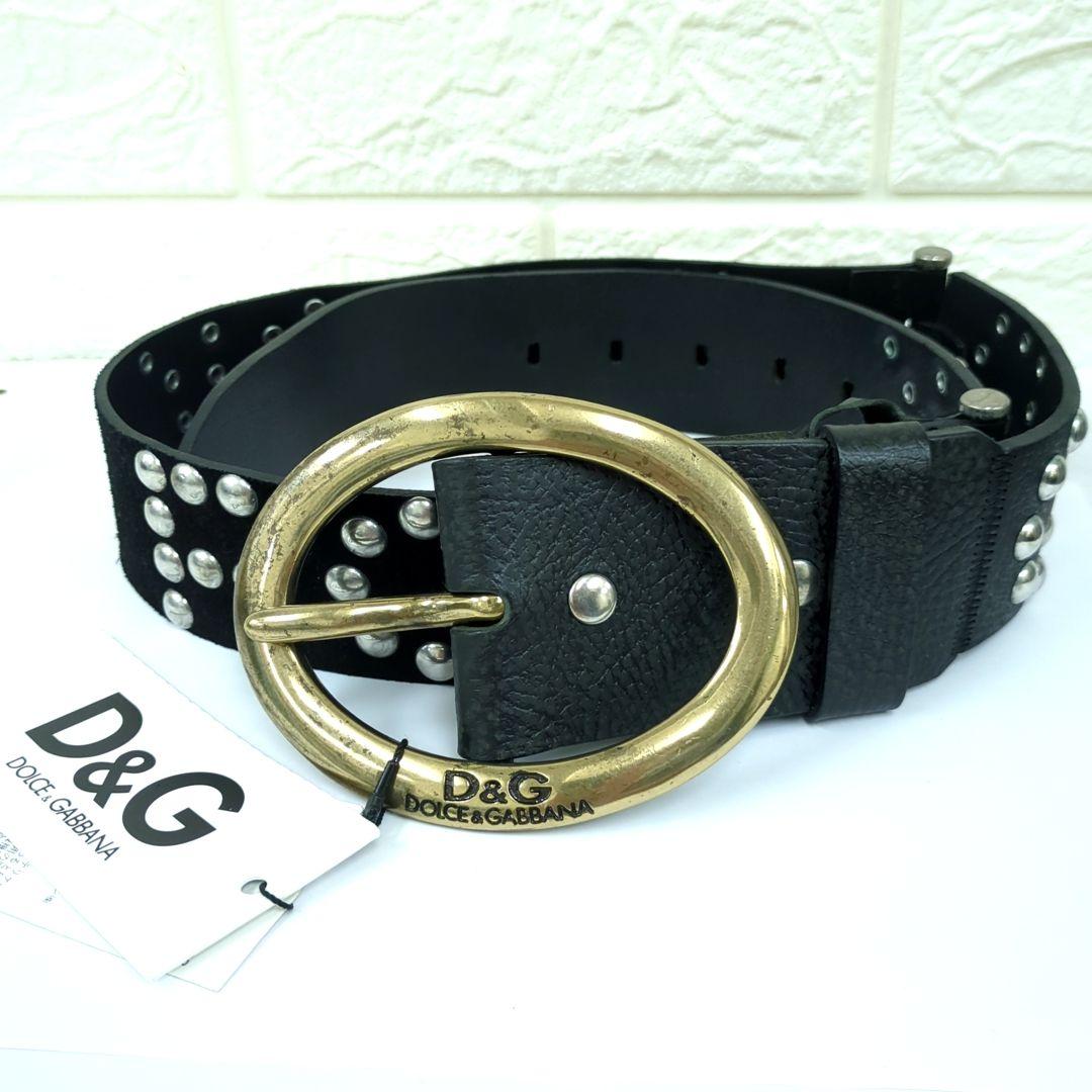 ドルチェ&ガッバーナ D&G スタッズ レザーベルト ブラック イタリア製