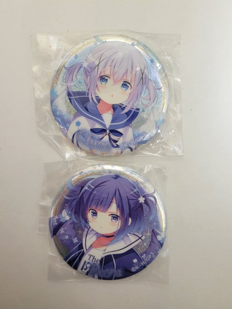 ごちうさ　 TAKE OUT BLUE BIRD チノ&フユ缶バッジセット④