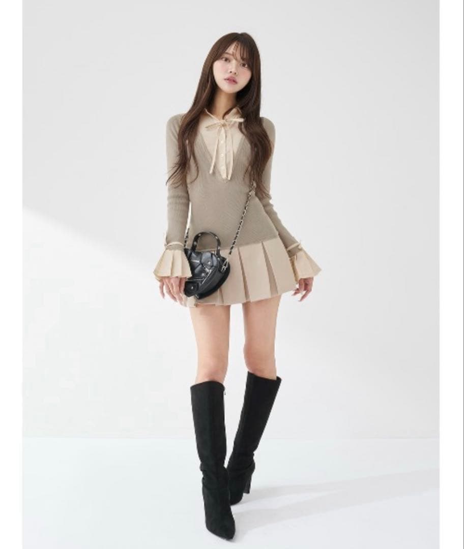 Darich シャツドッキングプリーツミニワンピース　GRY