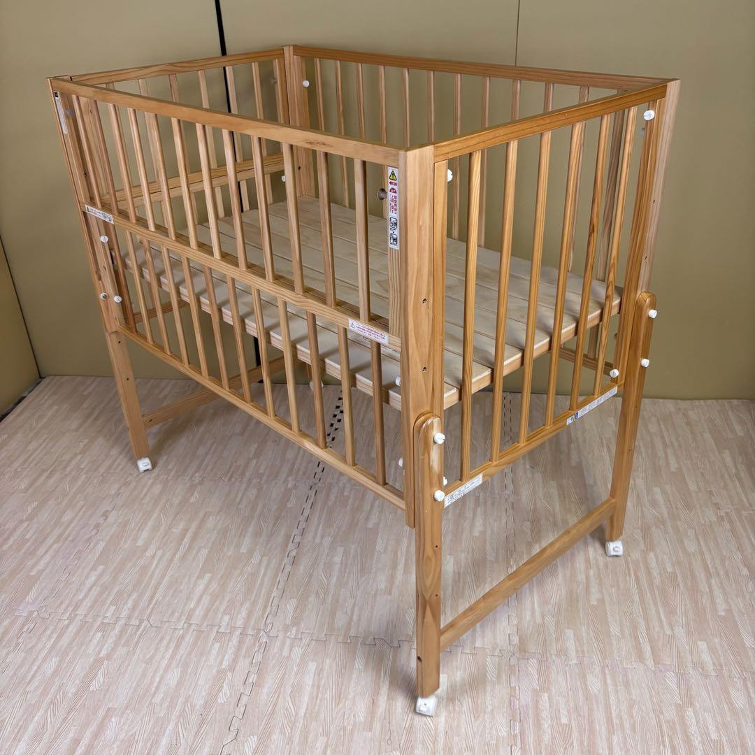 除菌清掃済☆美品☆　大和屋　トール　Wオープン　ベビーベッド　ナチュラル　すのこ