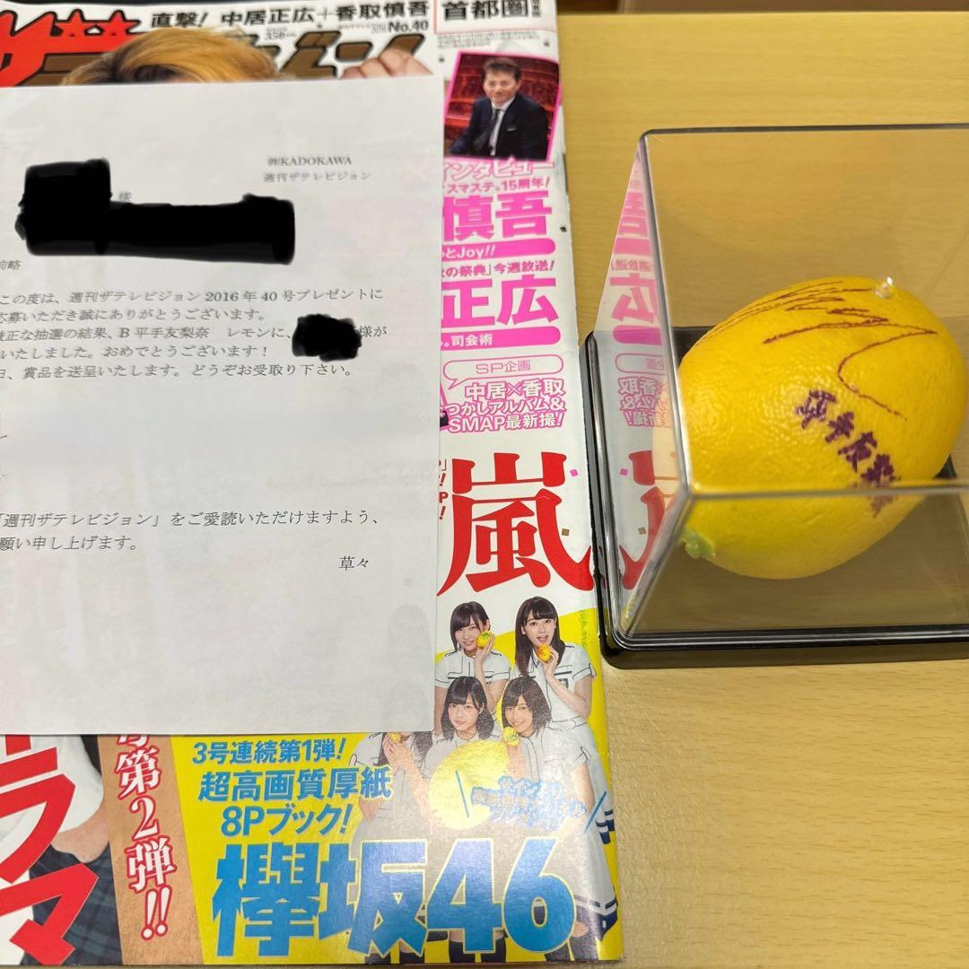 平手友梨奈 欅坂46 ザ・テレビジョン サイン入りレプリカレモン ※当選通知書付