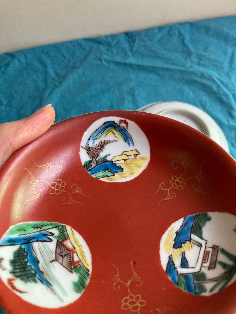 清朝　十錦手小皿　南京皿　二客