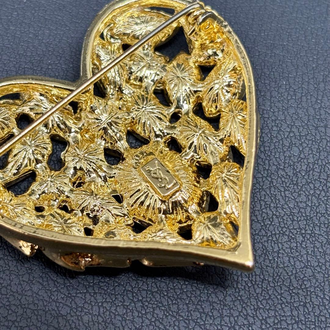 【希少】【美品】【イヴ・サンローラン】ハート カラーストーン ビジュー ブローチ