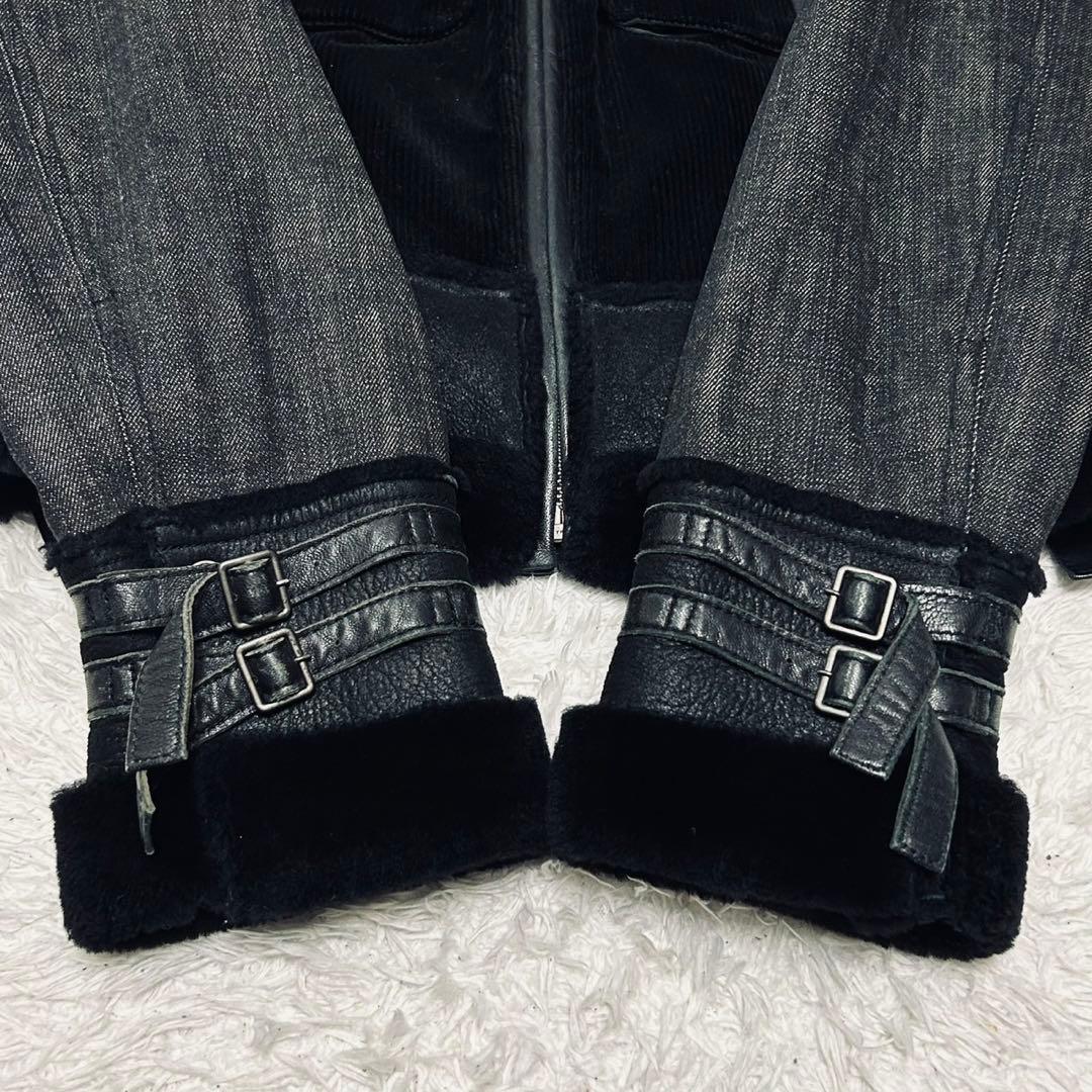 美品 EPOCA ブラックデニム レザー ジャケット ライダース 切替 ボア