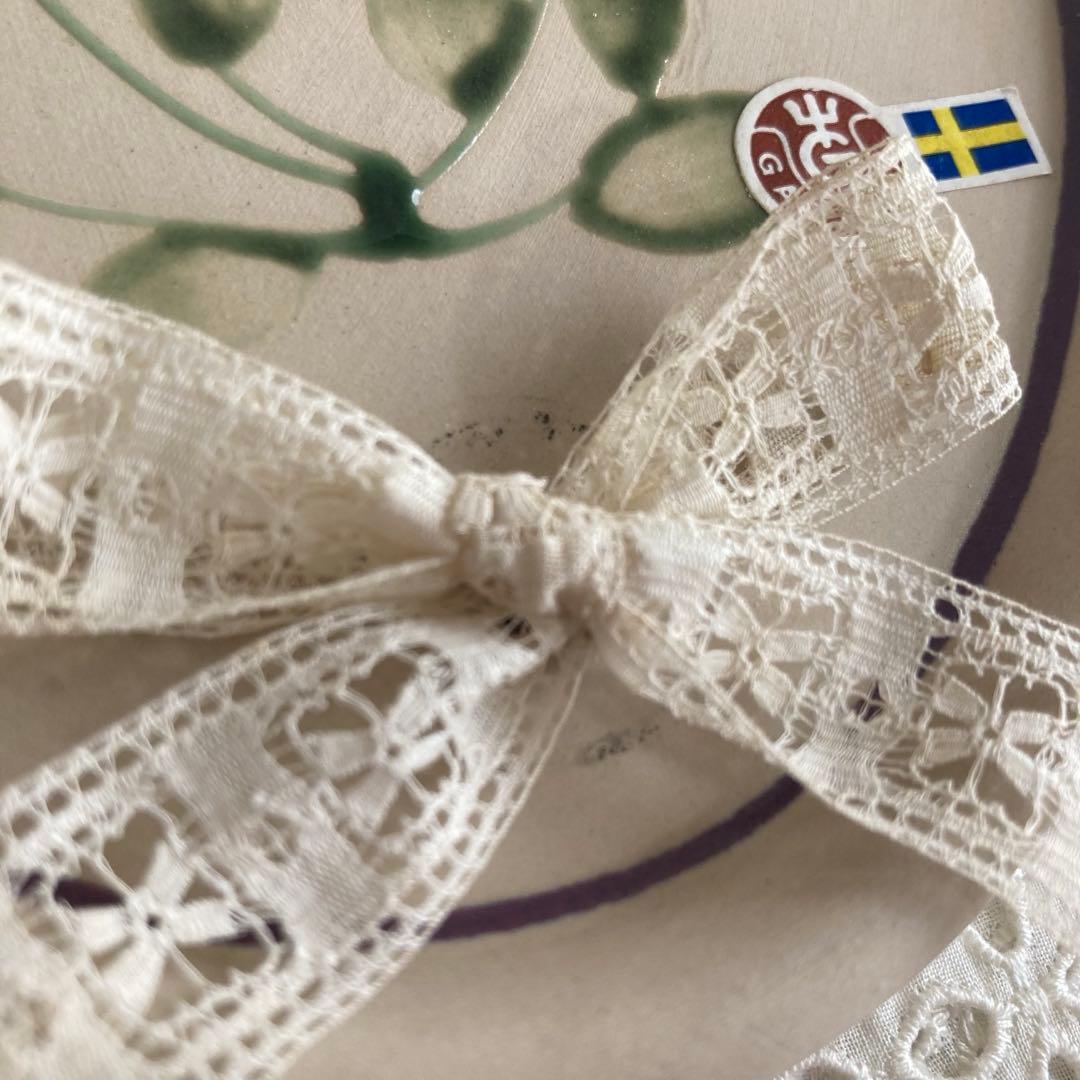 北欧ヴィンテージ　【希少】Gabrielオーバル陶板キャンドルホルダー＆リボン