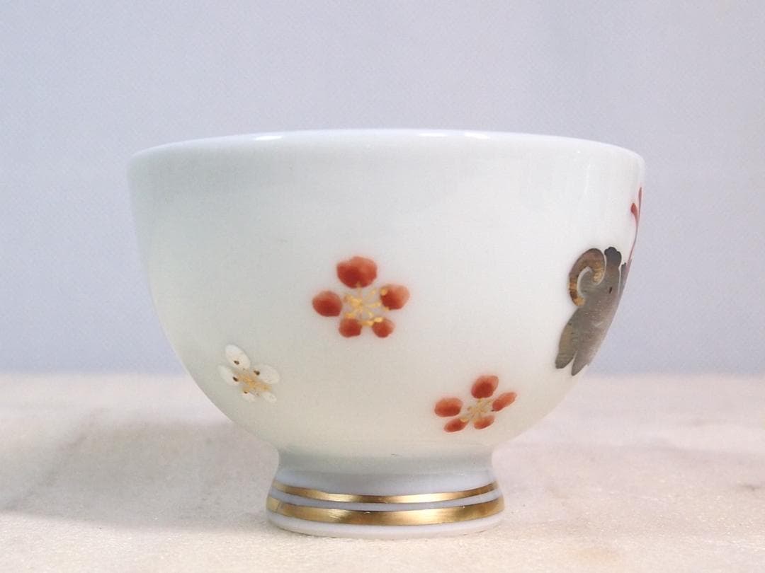 【未使用】京焼/清水焼 京都 平安清鳳 金銀彩羊 茶碗6客 玉露用？干支/未年