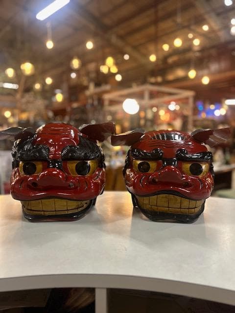 獅子頭　獅子舞　雄・雌　縁起物　実物木彫