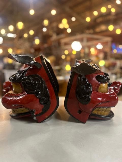 獅子頭　獅子舞　雄・雌　縁起物　実物木彫