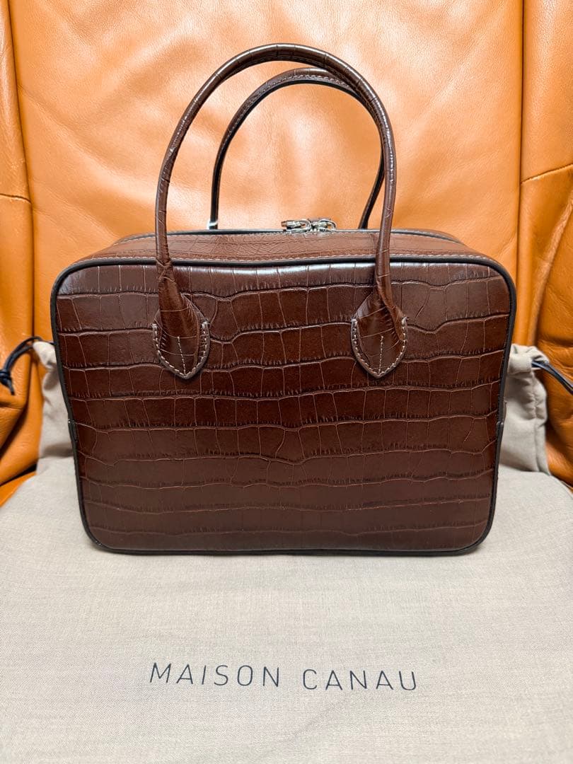 【新品未使用】MAISON CANAU ボックスボストンバッグＭ　ブラウン