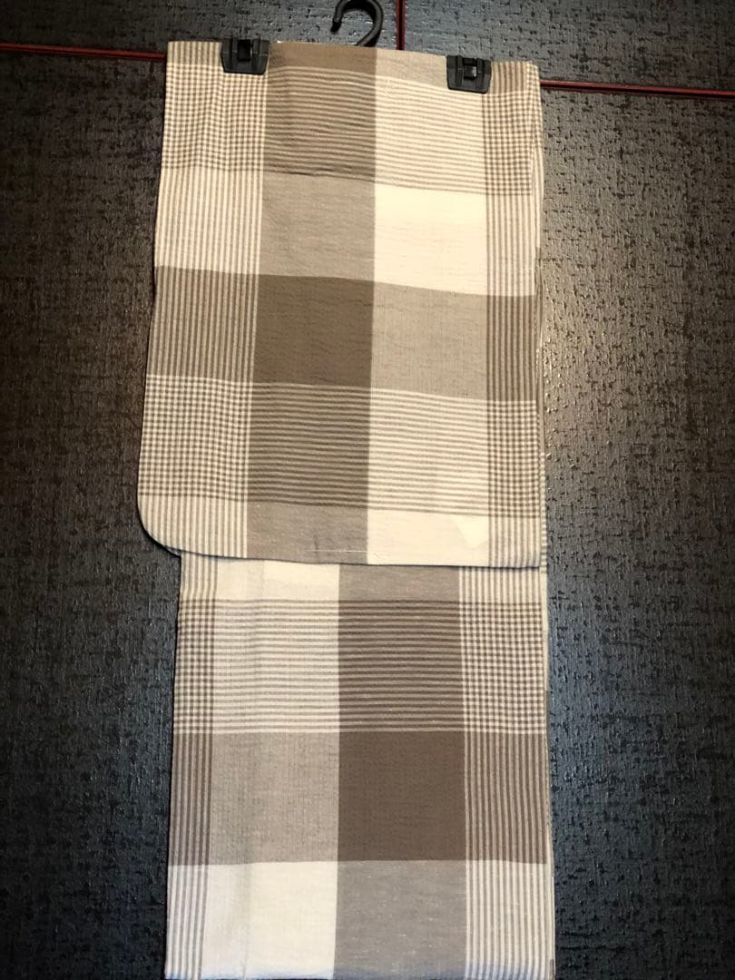 R7・ゆかたと帯　お仕立上り　市松格　子　着物…綿・麻　 帯…プレゼントします