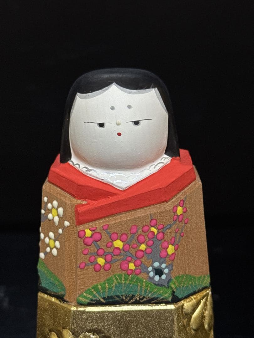 奈良 一刀彫 名人 鎌田麦風 造 立雛 置物 共箱付