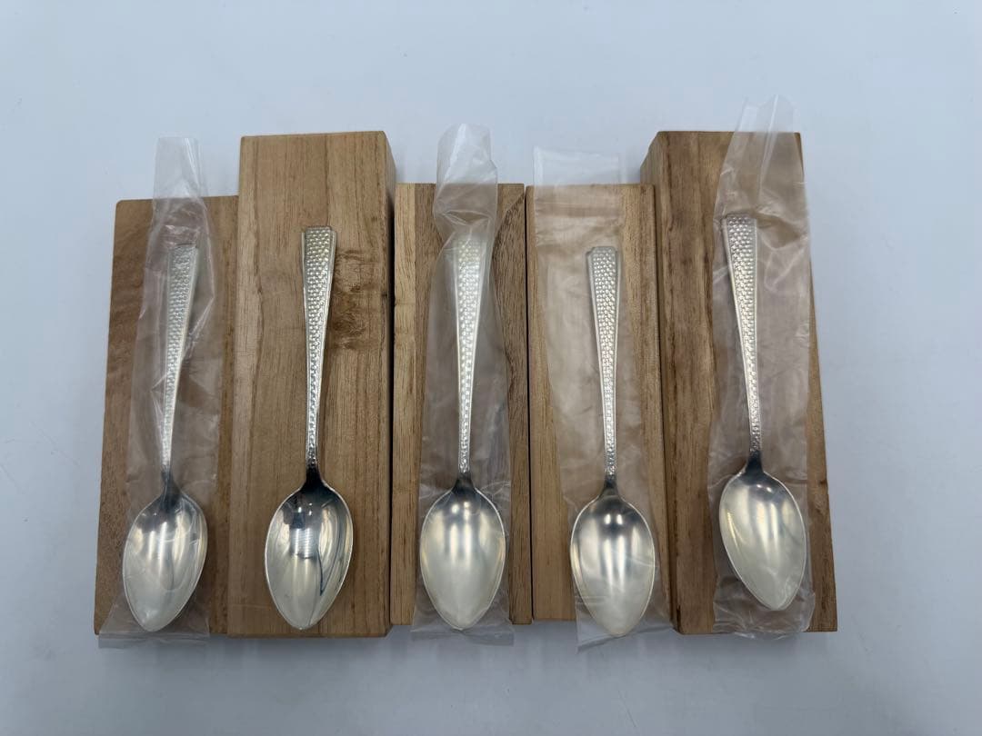 徳力銀製　スプーン　5本セット 木製ケース付き