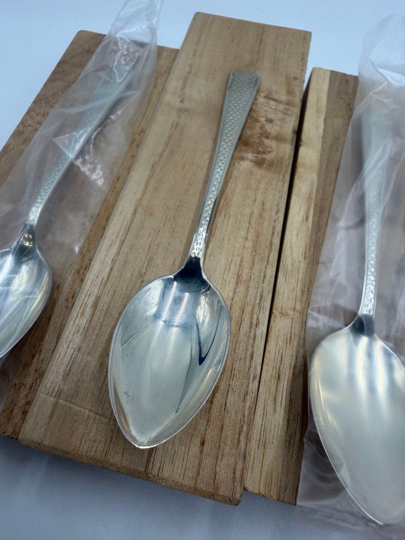 徳力銀製　スプーン　5本セット 木製ケース付き