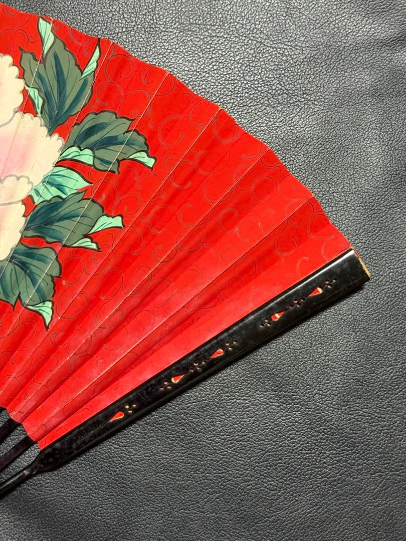 扇子　32cm 中啓　鬼扇　赤地一輪牡丹図　仕舞扇　能楽　舞踊　衣装　着物