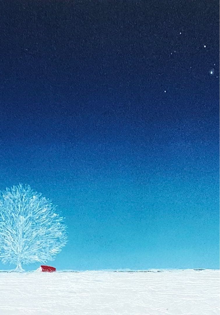 絵画　油絵　原画　一点物　夜　ブルー　メルヘン　樹　隠れ家　プレゼント　M8