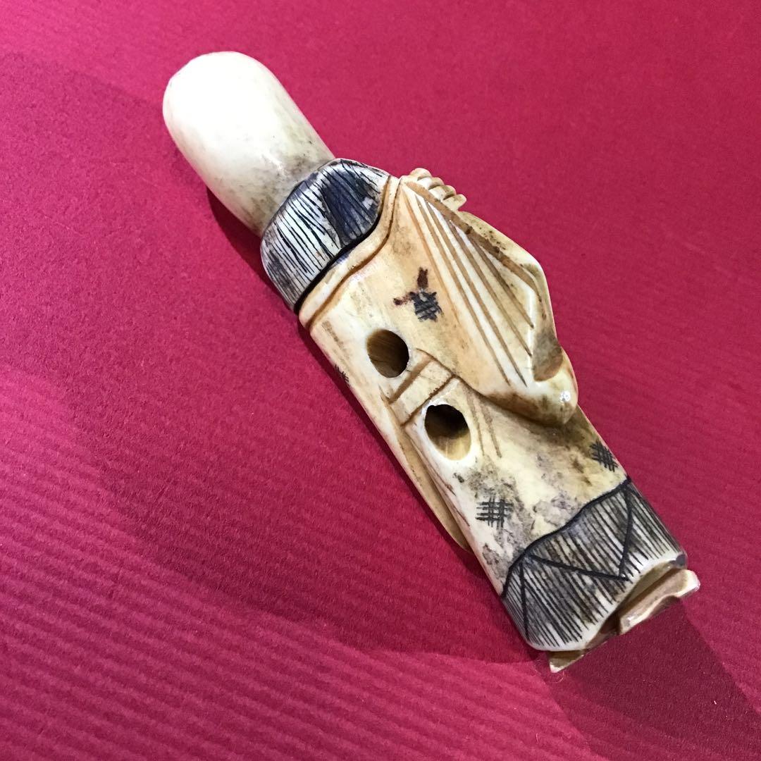 根付　布袋図　ホンシュウ鹿角　江戸時代保証　　N12