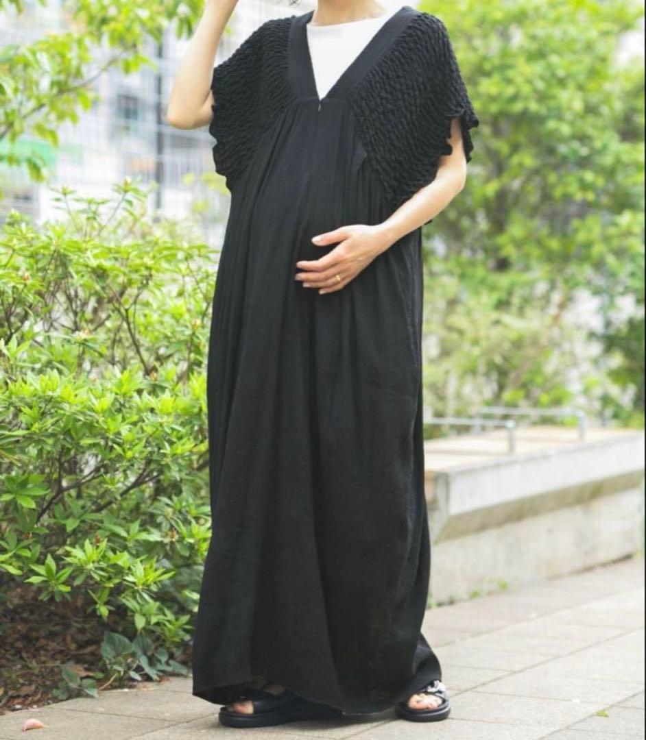 人気完売品★ 【産前・産後対応】マタニティ／シャーリングVワンピース★