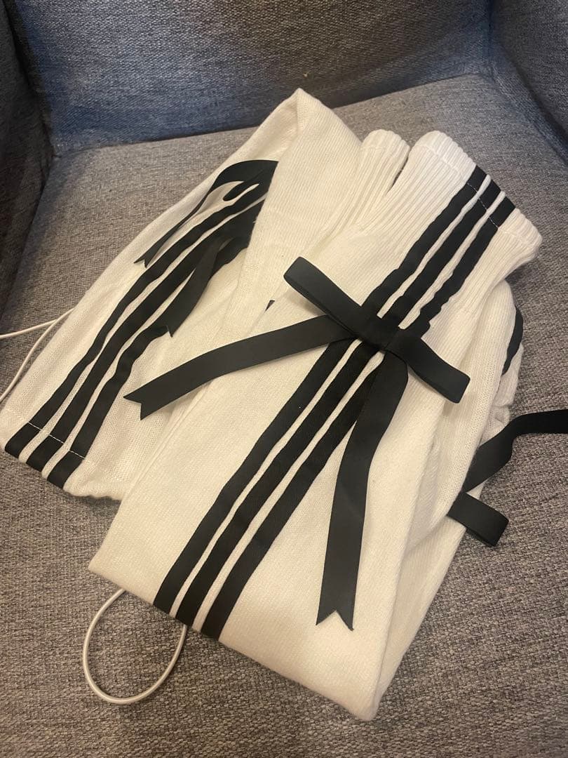 リボンニーハイレッグウォーマー White 白