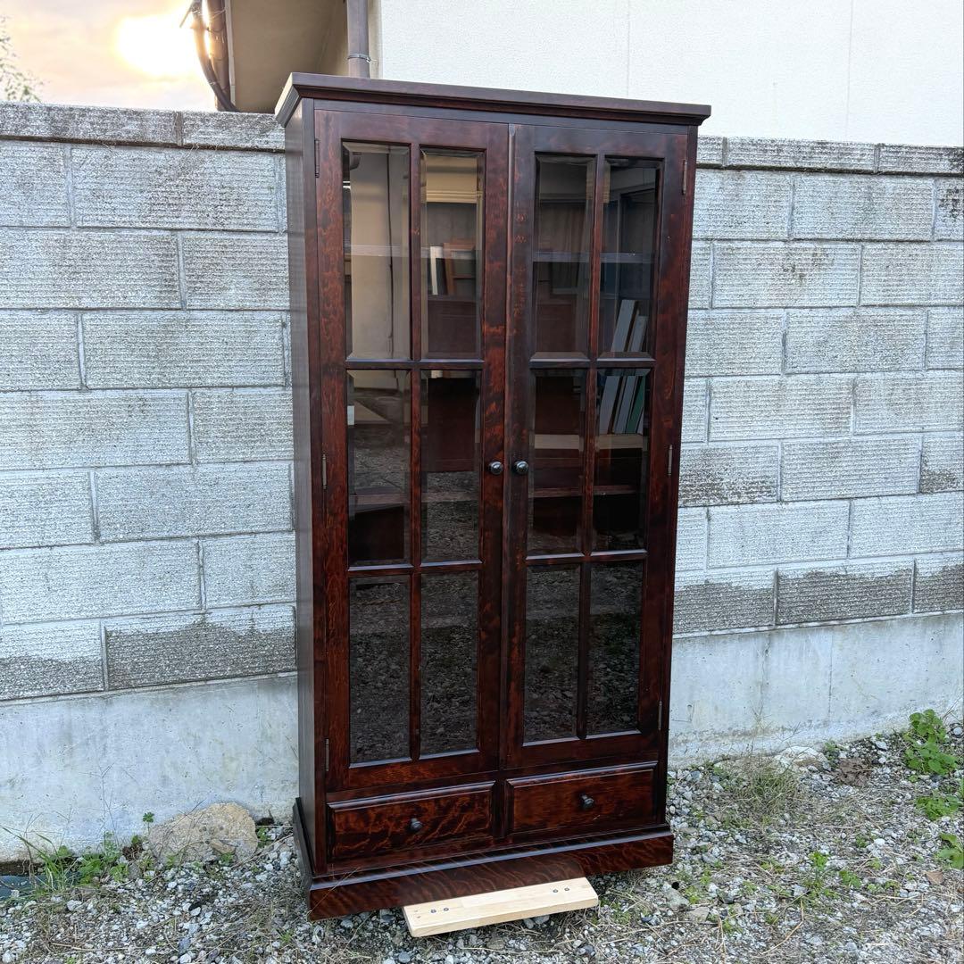 書棚 900 ふらの 観音開き 樺材 北海道民芸家具 ダークブラウン