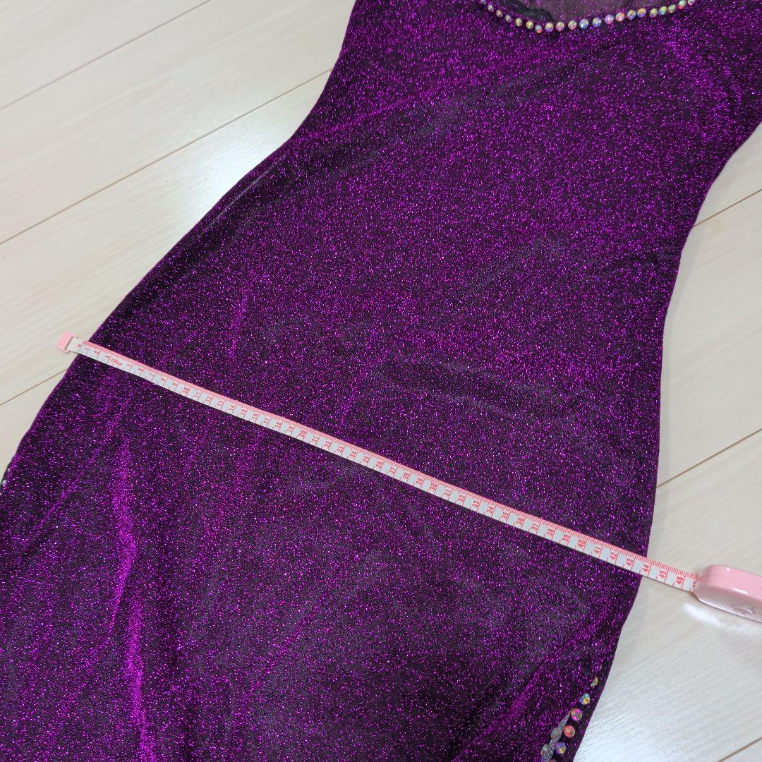 ベリーダンス サイーディドレス パープル グリッター+ゴールドヒップスカーフ