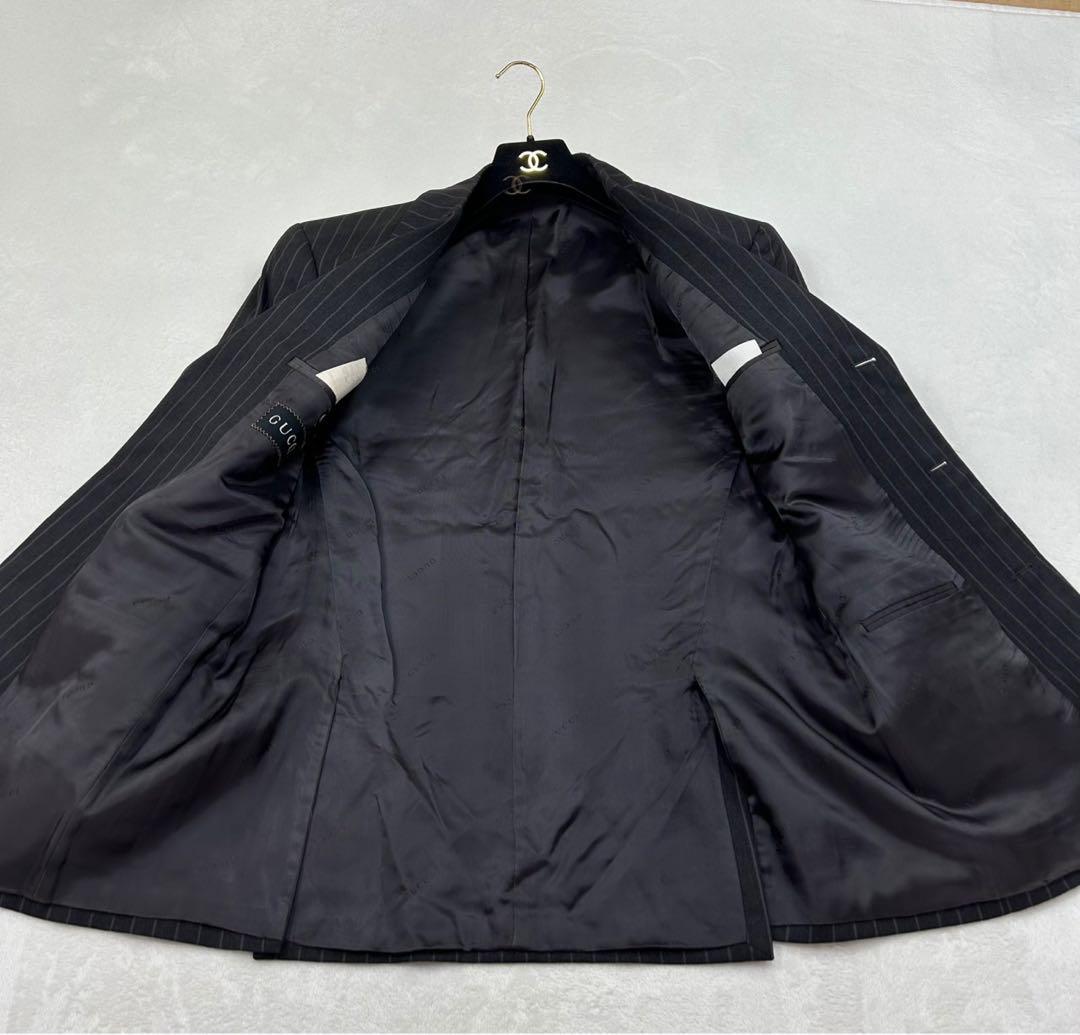F705 美品 L 48 グッチ ストライプ シングル スーツJKT メンズ