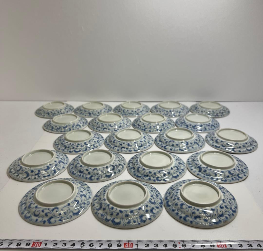 江戸中期　古伊万里唐草文　最上手小皿20枚　木箱付　東Y7-1104☆2Fトエオ