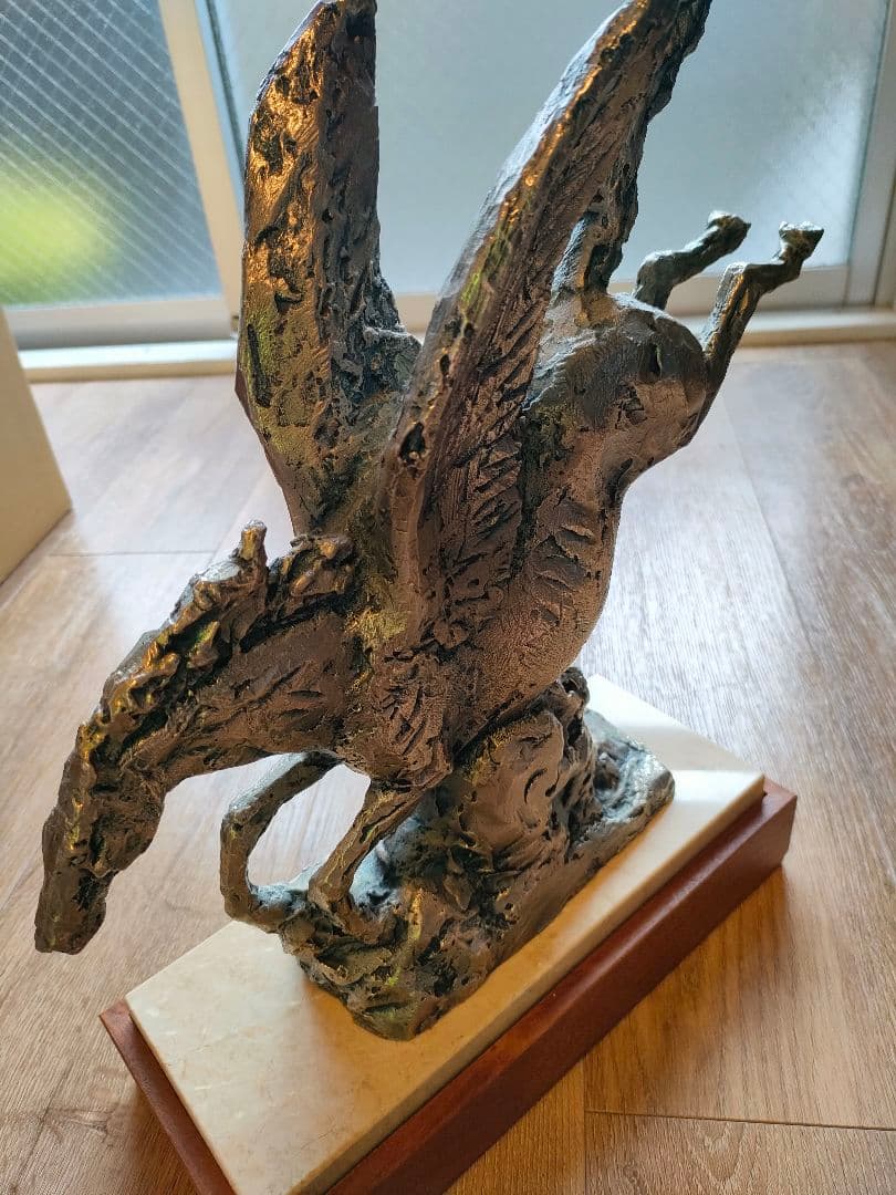 北村西望 彫刻 春駒と題す「春風」 台座付き 約4.7㎏ 天馬　ブロンズ像