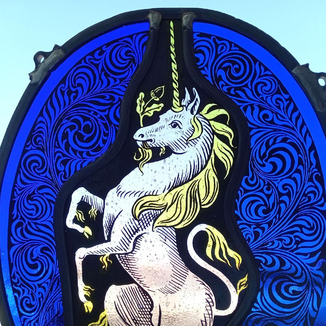 ステンドグラス Unicorn ユニコーン青の大判 グラスマスターズ社