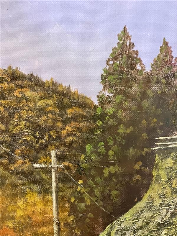 「真作」猿渡一根『秋色の民家』 風景画　油彩画　額装　サイン有り　F10号