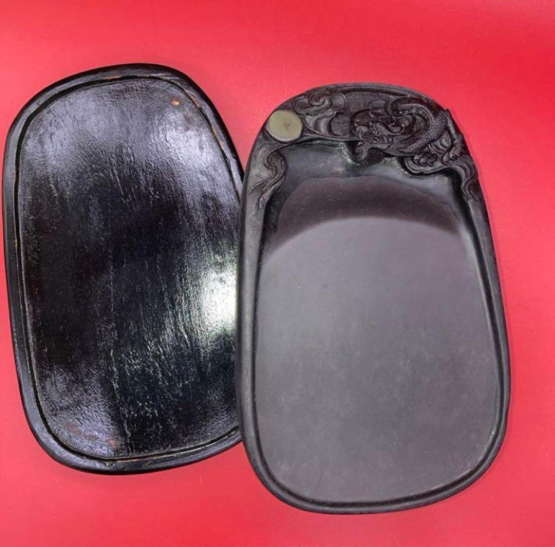 端州名硯　石眼入り　龍彫 木製ケース入り