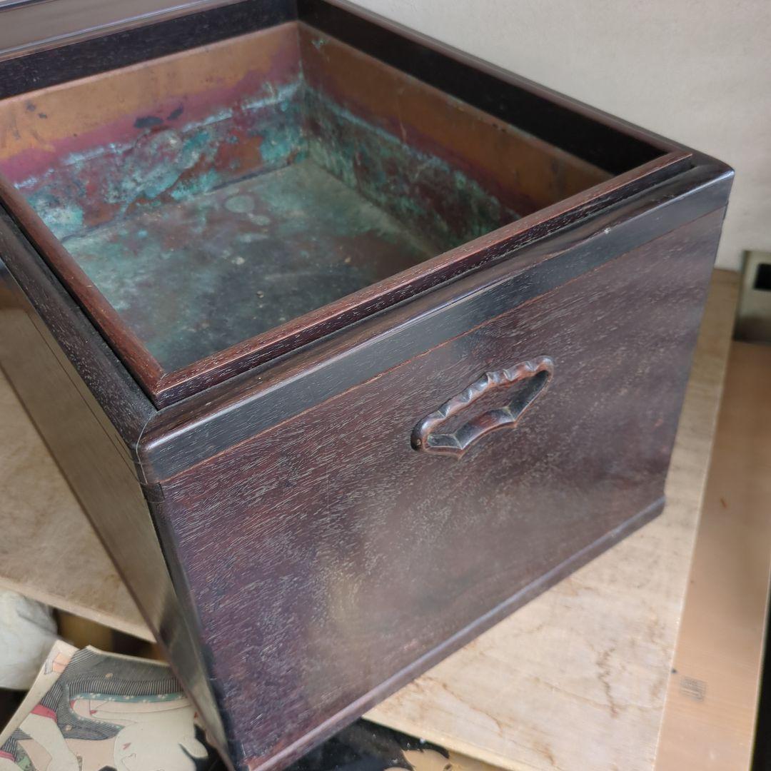 骨董 長火鉢 火鉢 関東火鉢 木製 内側銅器 アンティーク テーブル