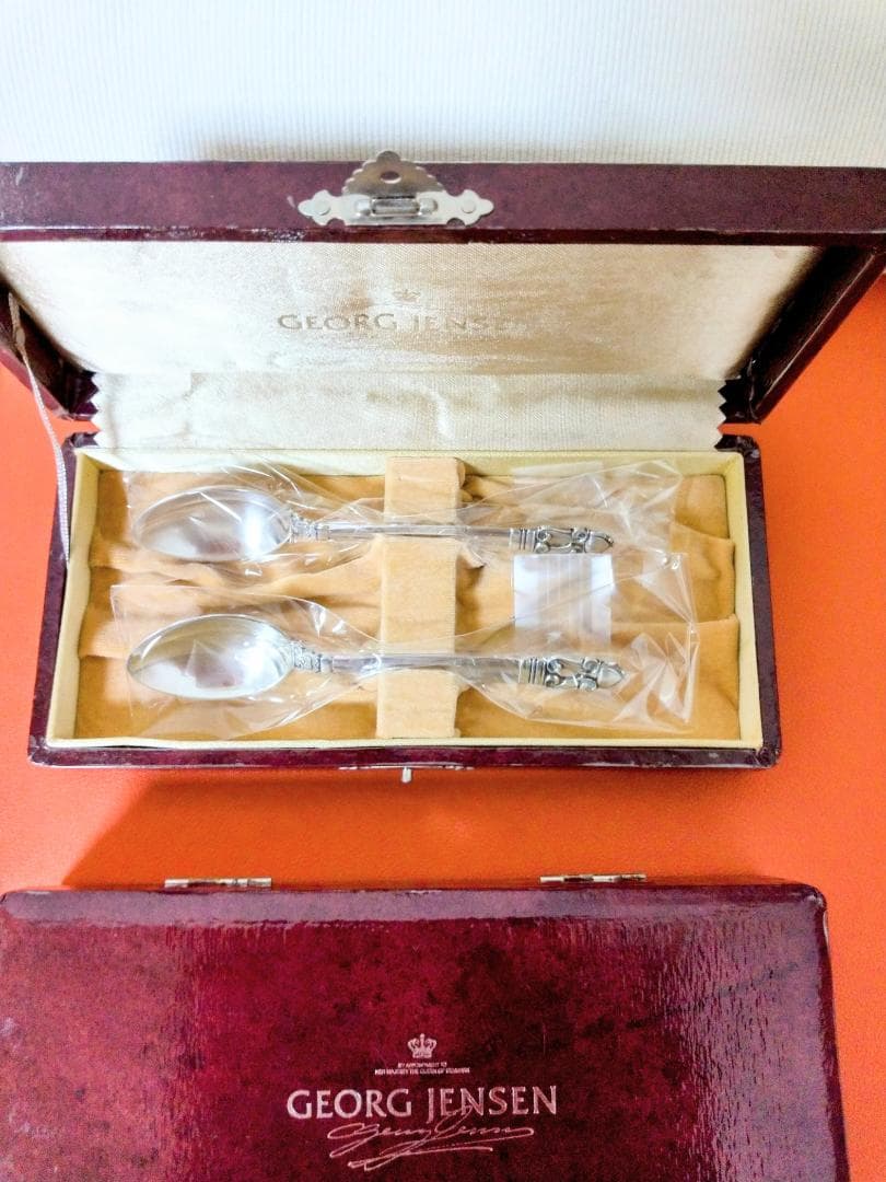 美品！ジョージ・ジェンセン　純銀スプーン　エコーン　木製専用カトラリーケース付き