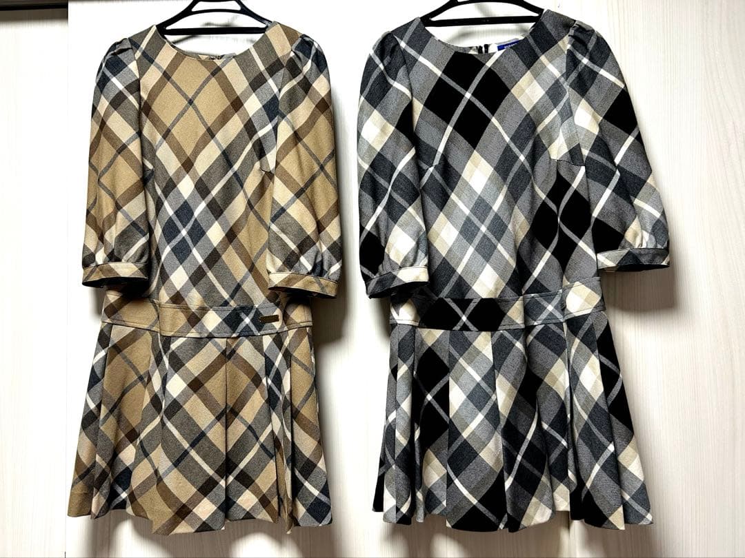 美品BURBERRYノバチェック ウール ワンピース 七分袖 36 色違い2点