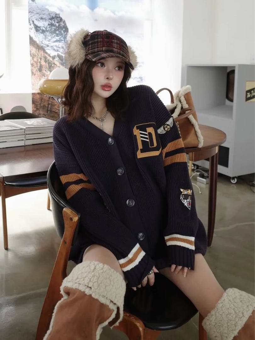 Darich カレッジワッペンVネックニットカーディガン 定価14,300