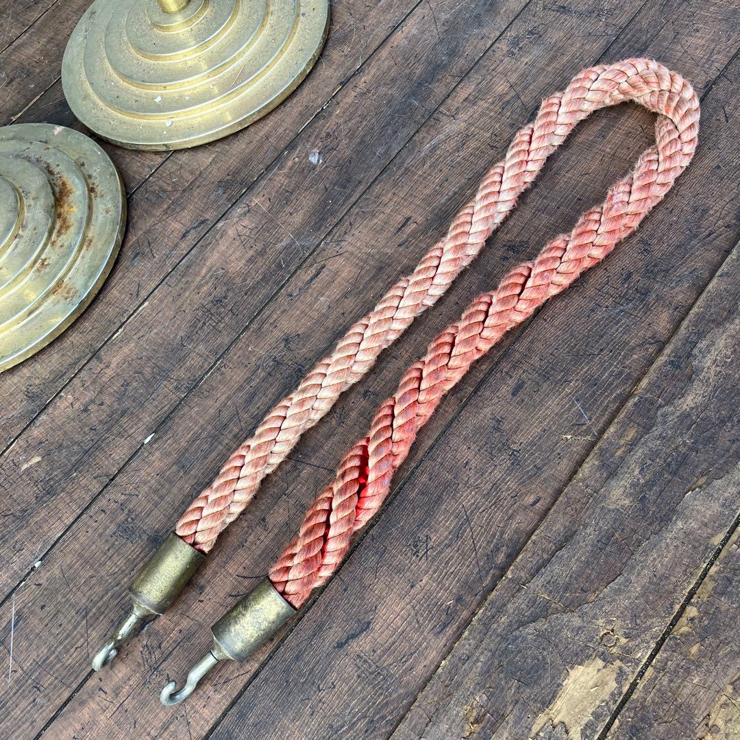 B-2 ②アンティーク パーティションポール 2本セット 真鍮調 ロープ付き