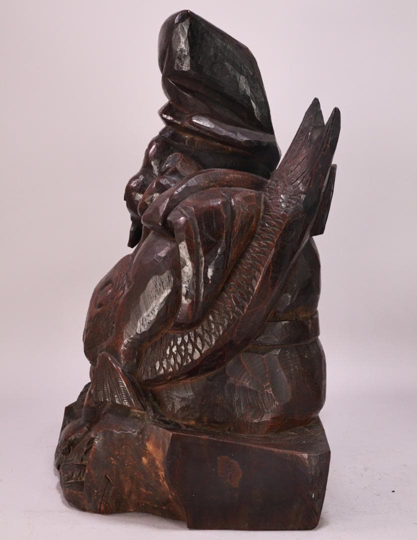 BK201　時代木彫　江戸期　大隅源義縄 作　恵比寿像　大黒像　玉眼　江戸ガラス