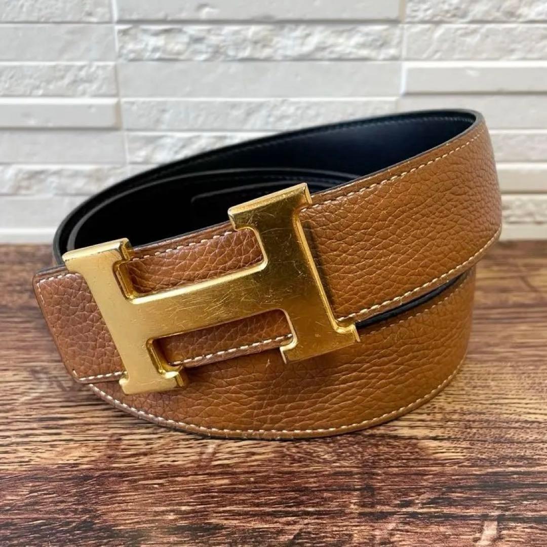 エルメス レザー コンスタンス Hバックル ゴールド金具 ベルト ブラウン