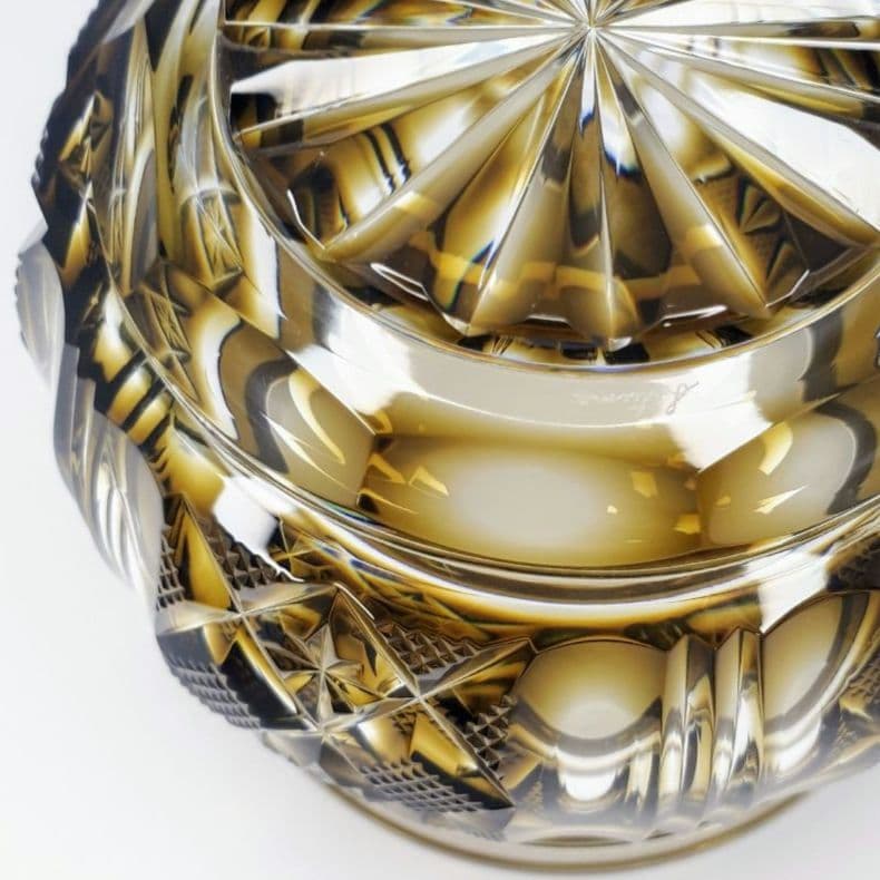 薩摩切子　黄色被せガラス　切子 シュガーポット　【 薩摩びーどろ工芸 】