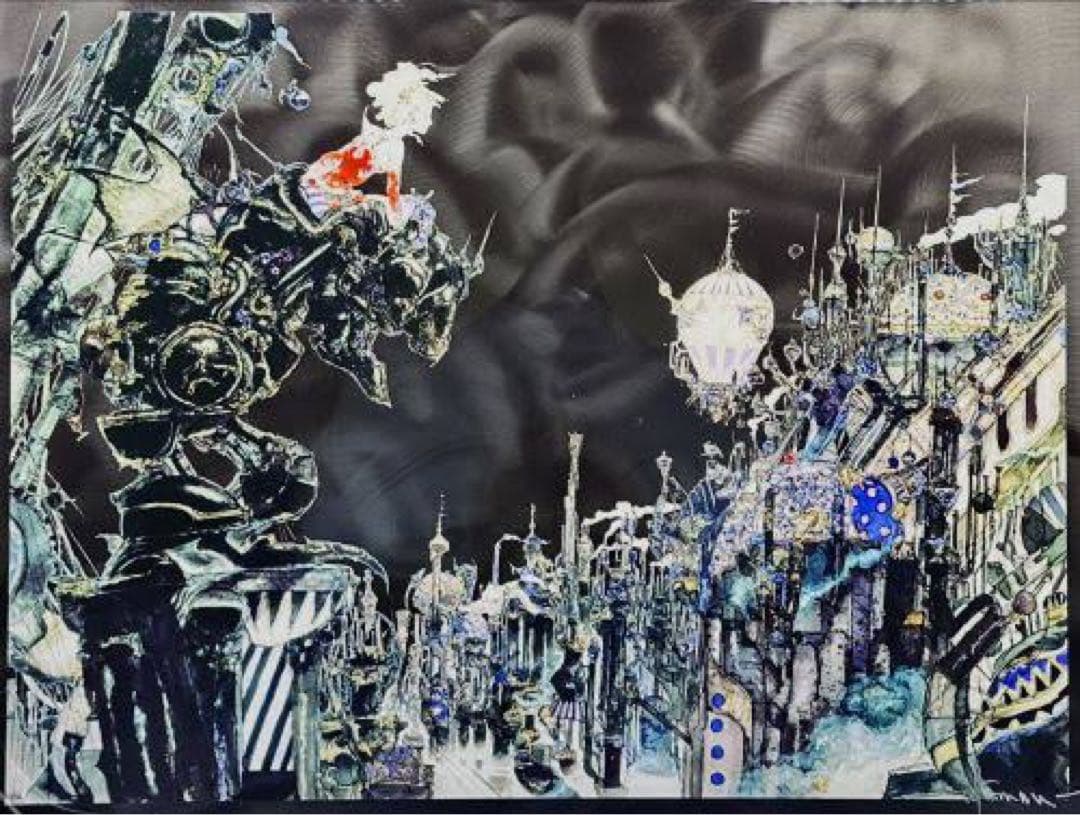 天野喜孝 FF6 街 L BLACK 版画 絵画