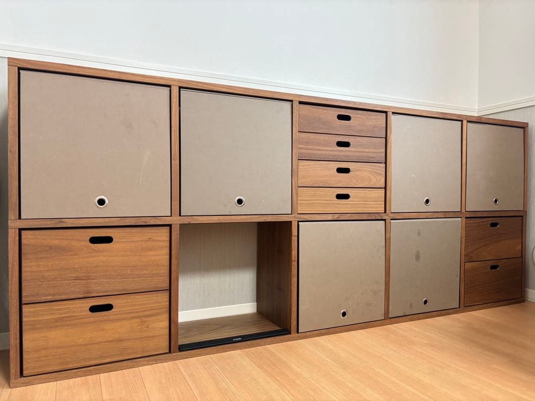 【送料込・無印良品】スタッキングシェルフ ウォールナット ５段×２列 引出し3個