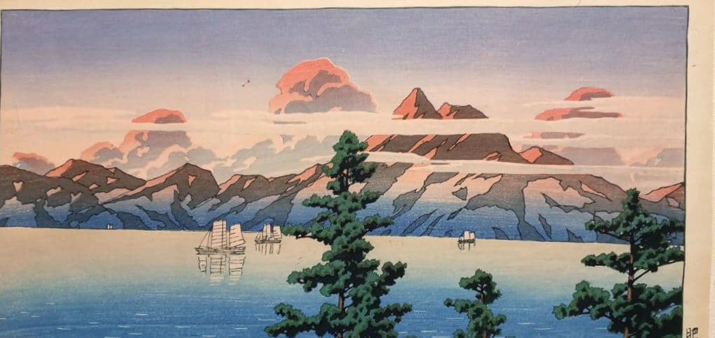 新版画新日本八景の内の肥前雲仙岳の1枚売り（大判)川瀬巴水画、昭和2年～3年出版