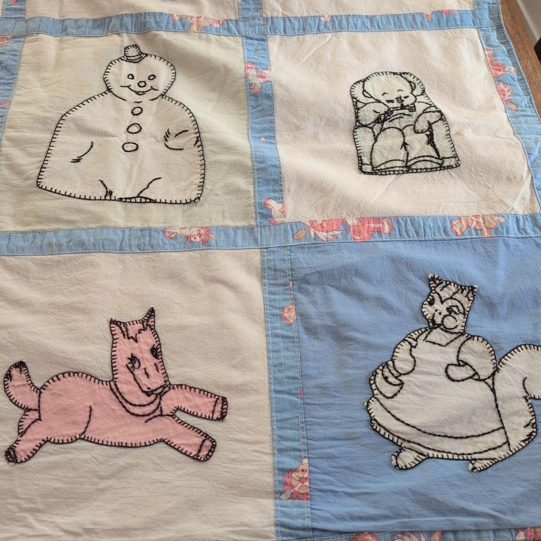 パッチワークキルト　アンティークキルト　動物柄