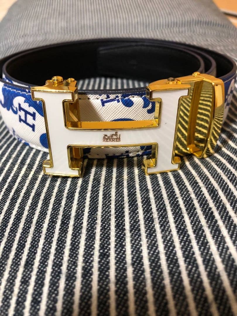 まみもも HERMES調 ホワイトレザーベルトH型バックル 2個セット