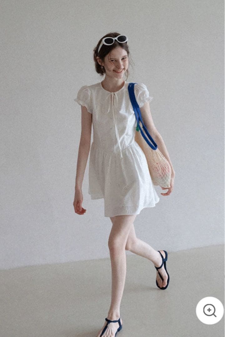 EGGKA ワンピース レディース ノースリーブ アイレット ミニドレス 白 M