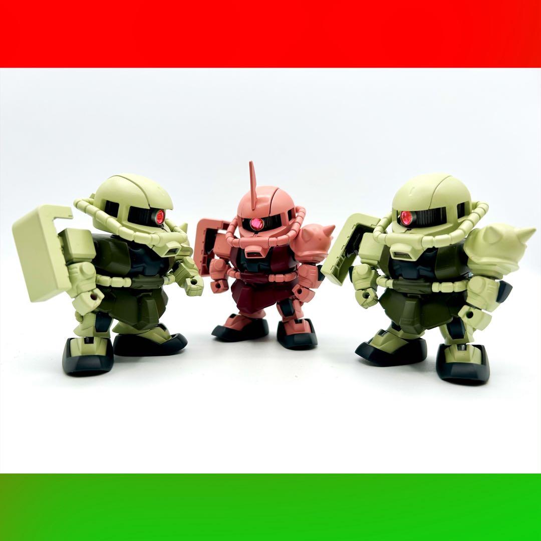 SDガンダム BB戦士ミキシング　シャアザクとザク2体セット　塗装改修品