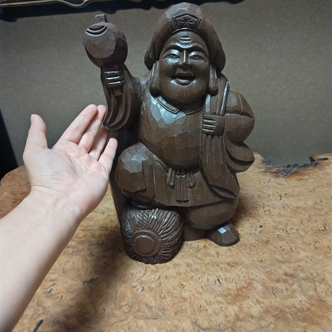 希少時代木彫　クスノキ一刀彫大黒天像36cm 香木骨董縁起飾品美術品骨董品茶道具