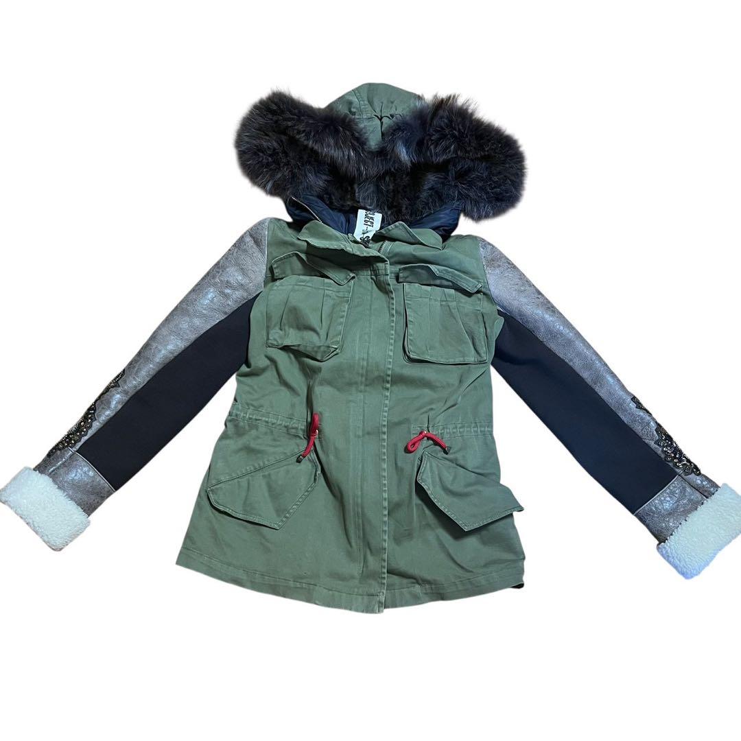 レア♡ イタリア製！リアルレザー　リアルファー　スパンコール　3ウェイ　アウター