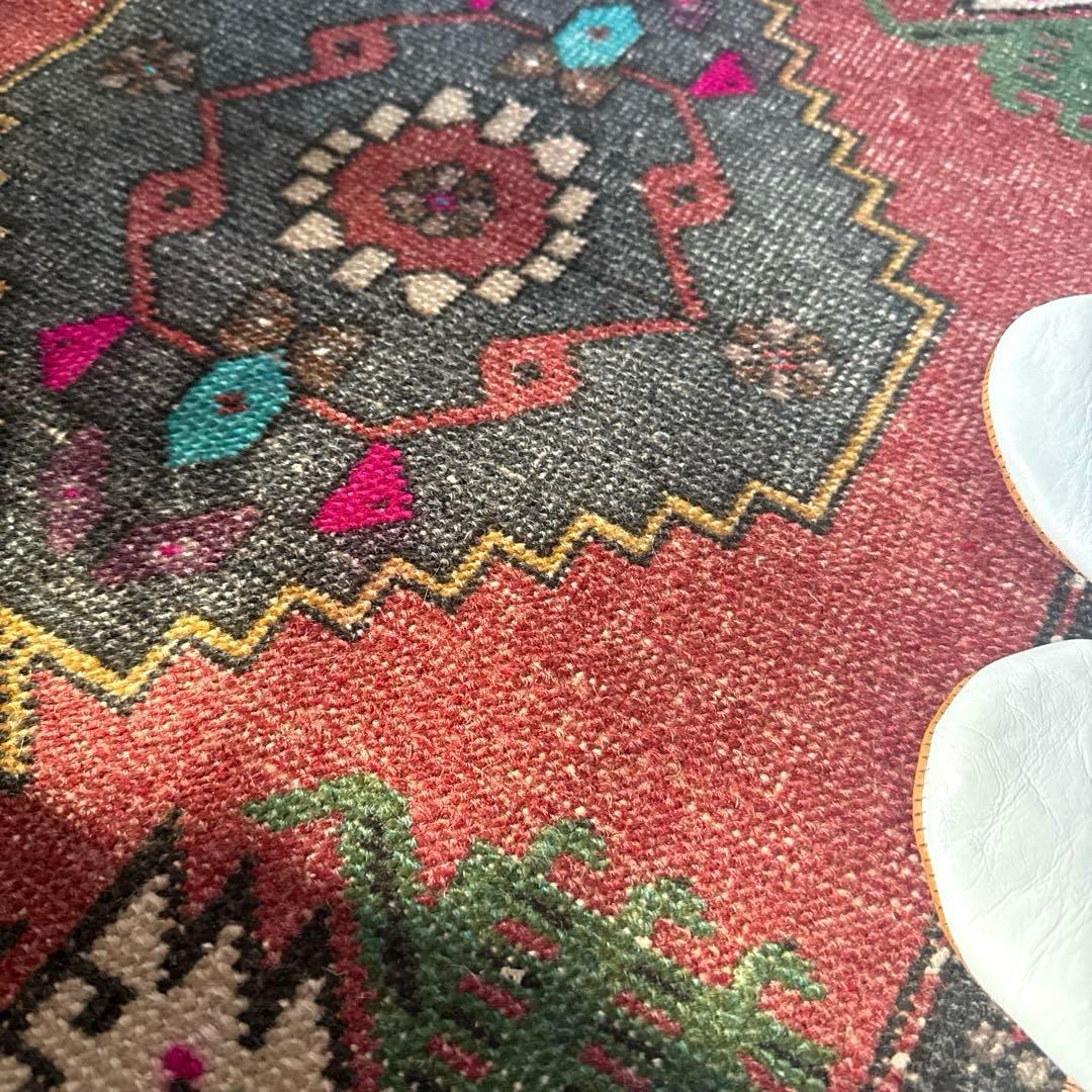 48×102 深みある赤茶色×グレイ　メダリオン　トルコヴィンテージラグ